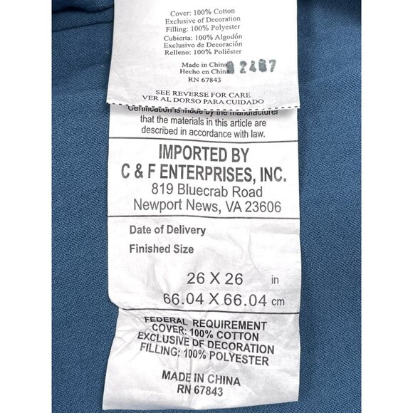 Single (1) CAROL & FRANK 26"x26" Blue Quilted Cotton Euro PILLOW SHAM NWOT NEW - Picture 4 of 5
